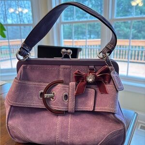 COACH Y2K Vintage Soho Suede and Leather Kisslock with Crystal Bow Charm Handbag